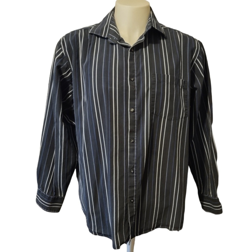 Eighty Eight Shirt Men's XL Streetwear Black Striped Long Sleeve Button Up Retro